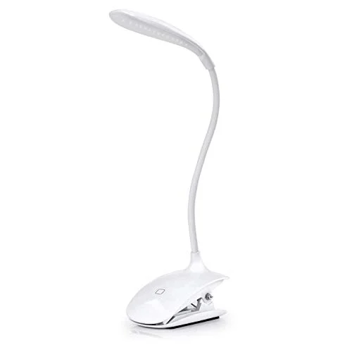 ADORIC LED- Luz Lectura Lampara Escritorio Flexo Pinza con Panel Táctil Luz de Libro Recargable y 3 Niveles de Brillo (Blanco)